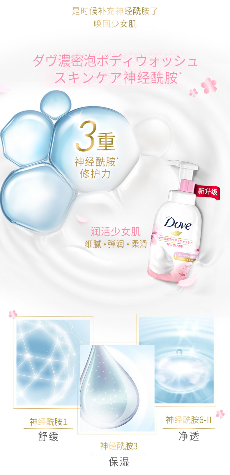 多芬 神经酰胺樱花+白桃云朵沐浴泡泡沐浴露400ml*2 图10
