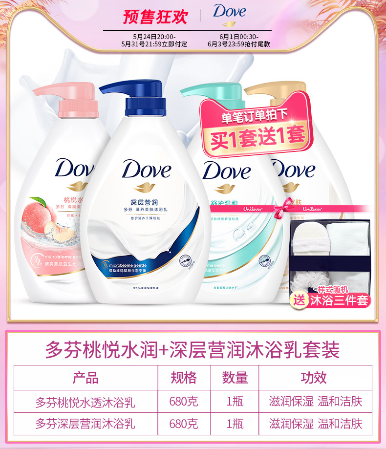 多芬 深层营润+桃悦滋养 美肤沐浴露 680g*2瓶 图1