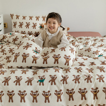 Nordic Children Cartoon geranium cotton four sets pure cotton full cotton knit cotton three-four sets bedding Japanese style wind