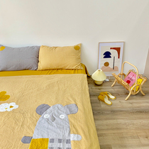 Children Nordic double yarn four-piece cartoon quilt cover three-piece set 100 cotton cotton skin-friendly bedding