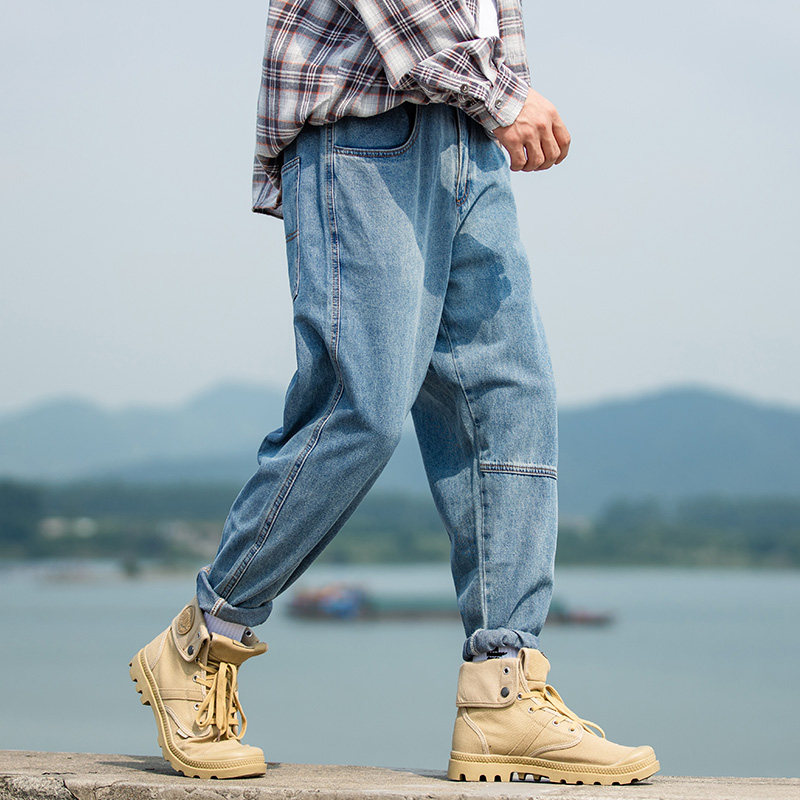 Nine points loose straight jeans men's Japanese oversize spring and autumn old washed retro all-match casual pants