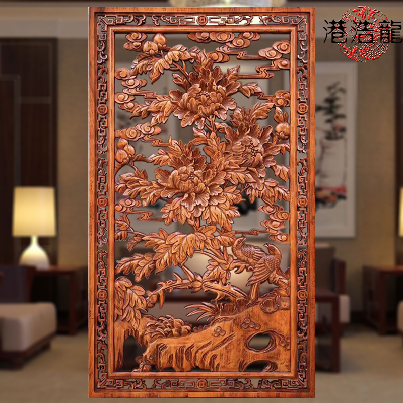 East Yang Wood Carving Solid Wood Screen Hand Engraving Chinese Hollowed-out Partition Imitation Antique Decoration Background Wall Custom Xuan Guan