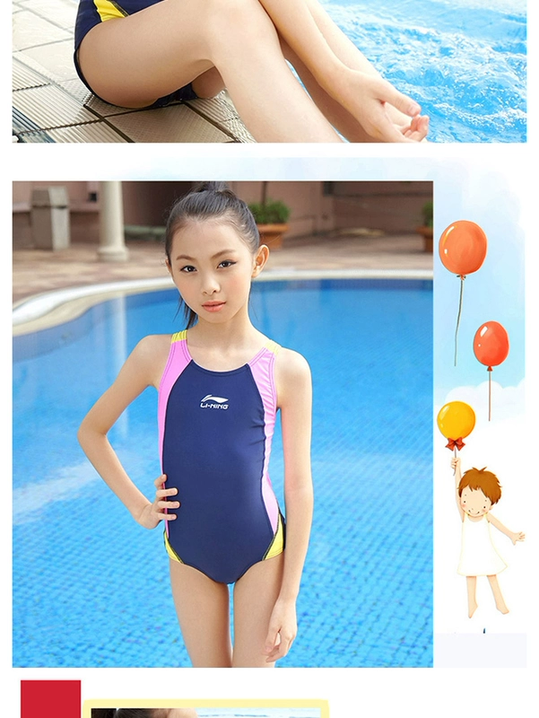 Đồ bơi trẻ em Li Ning Cô gái và cô gái đồ bơi dính liền với trẻ lớn học sinh thiết bị đào tạo chuyên nghiệp - Bộ đồ bơi của Kid quần bơi trẻ em nam
