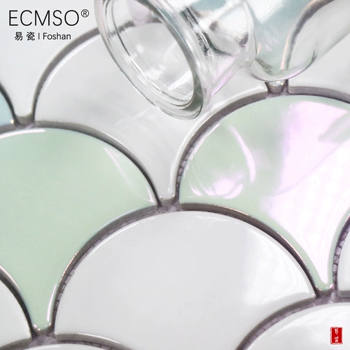 Скандинавская белая веерообразная керамическая мозаика из рыбьей чешуи, золотой фон, настенная плитка для входа в отель B & B, художественная настенная плитка