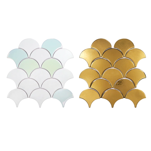 Скандинавская белая веерообразная керамическая мозаика из рыбьей чешуи, золотой фон, настенная плитка для входа в отель B & B, художественная настенная плитка