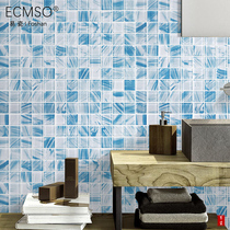 Nordic light blue glass mosaic green hipster pastoral balcony window sill tile fish pond bathroom Mediterranean