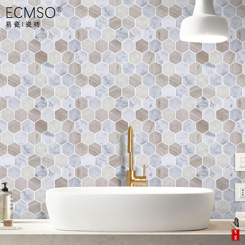 In Nordic Natural Stone Mosaic Six-Point Tile Bathroom Makeup Room Marble Background Wall Wall