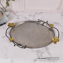 India imported brass fruit plate tray Nordic simple oval storage tea plate cup plate Dinner plate desktop ornaments