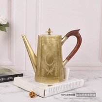 India imported pure copper handmade carved tea wine kettle brass mango wooden handle tea set table decoration ornaments