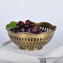 India imported pure copper hollow fruit plate fruit basin Nordic American creative living room coffee table Fruit bowl table desktop ornaments