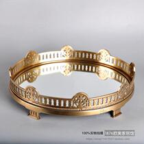 India imported Neoclassical European handmade pure copper brass glass tray Fruit plate decorative table storage plate Tea plate