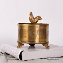 India imported handmade brass pure copper old carved chicken shape storage box American storage tank jewelry box ornaments