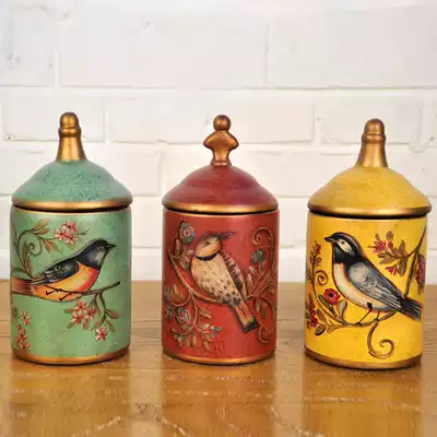 European-style American-made old flower and bird storage storage jar decoration Home ceramic crafts creative retro tea jar