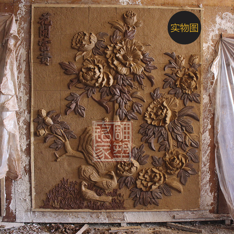 Artificial sand rock three-dimensional background wall Sand rock relief sculpture cultural background custom large background wall flowers bloom rich