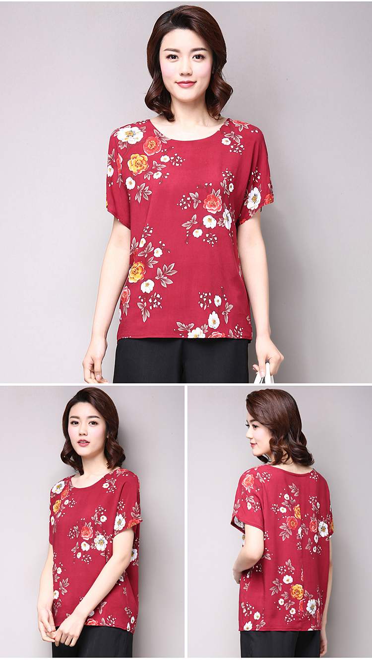 Trung niên đồ ngủ phụ nữ mùa hè cotton ngắn tay t-shirt lỏng cộng với phân bón XL mẹ nạp bông lụa nhà dịch vụ áo sơ mi