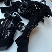 Temperament) velvet bow chic French elegant Korean large hair catch shark clip black ribbon solid color