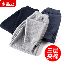 Middle-aged and elderly autumn pants mens air cotton pants pure cotton wool trousers three-layer thickened clip cotton big code warm pants autumn and winter