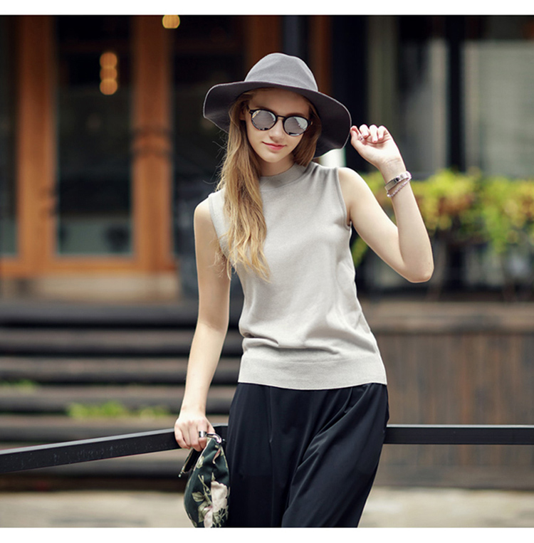 Áo không tay nữ mùa hè 2019 Mới áo vest cổ cao Dệt kim tay áo Slim nửa cổ không tay ao len