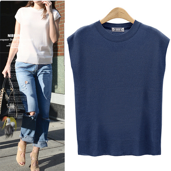 Sleeveless Top for Women, European and American Style, 2026 New Summer Ice Silk Knit Pullover, Thin Half-High Collar Vest, Base Layer Shirt