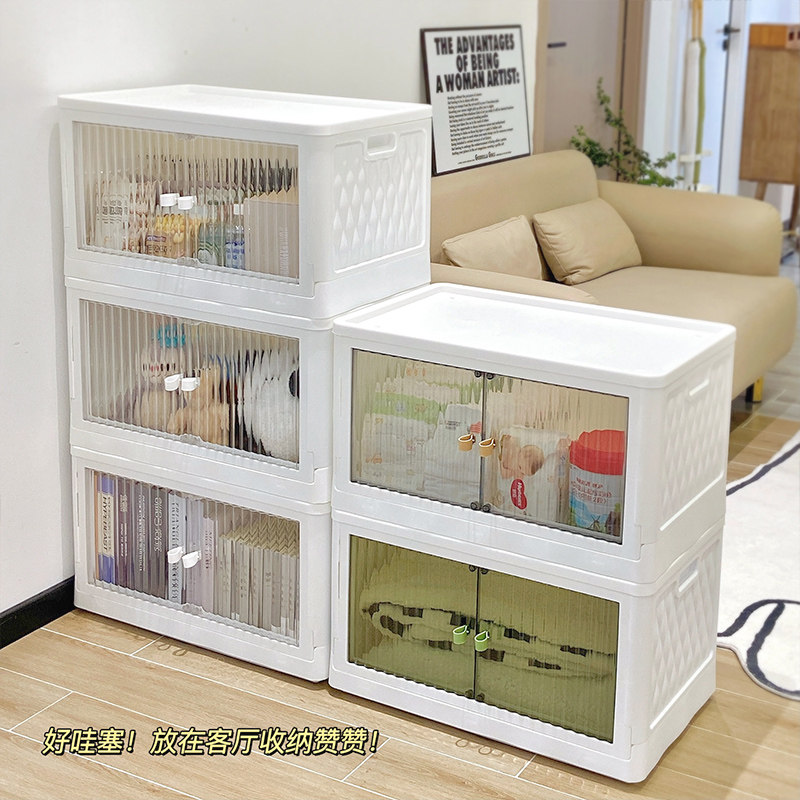 Living room storage box home storage large-capacity plastic transparent belt wheel removable snack toys book finishing box