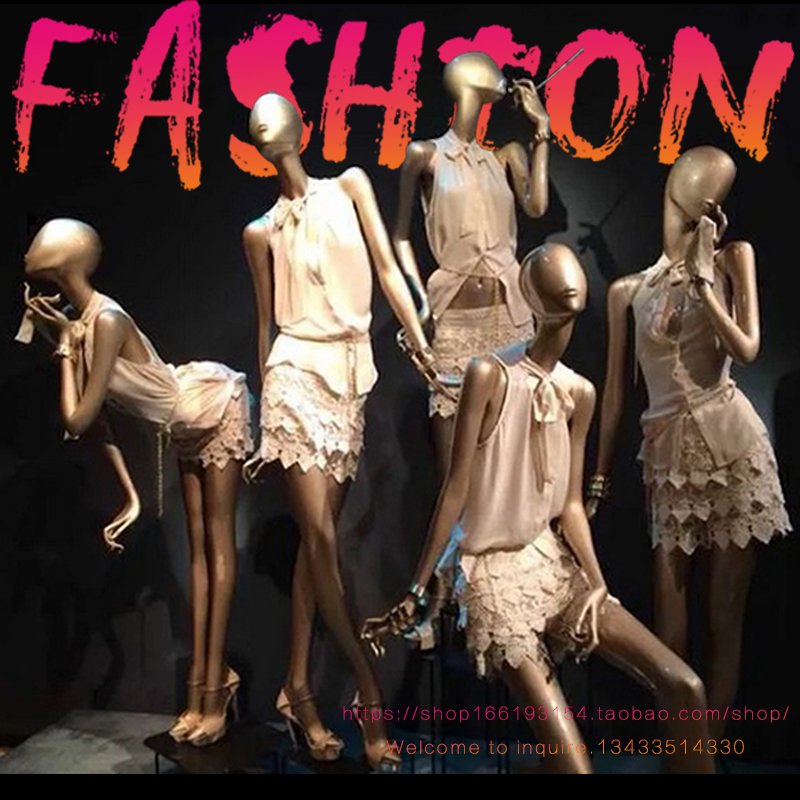 Shop Window Show Rack Clothing Shop Fake Models Props Full Body Women Golden Human Body Art Fashion Combo New