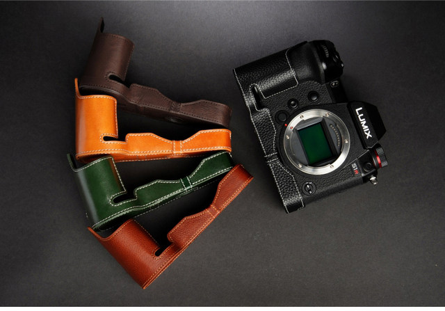 本革の革の保護ケース,カメラバッグ,Panasonic lumix s1r用の半透明