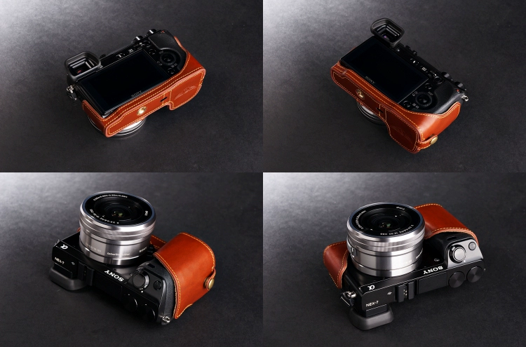 Đài Loan TP da chính được làm thủ công SONY Sony NEX-7 đế bằng da bò nửa bộ NEX6 túi đựng máy ảnh - Phụ kiện máy ảnh kỹ thuật số