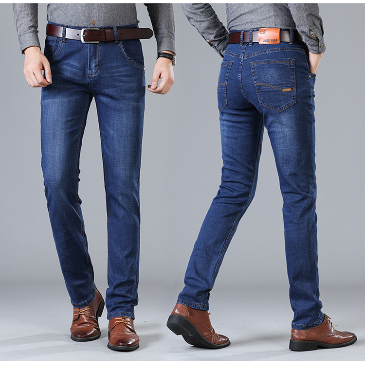 Thu đông cao co giãn eo cao quần jeans thun nam dày cộng với phân bón XL béo mập thẳng style bụi bặm nam