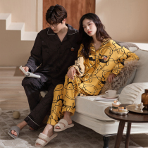 Lovers pyjamas womens spring and autumn pure cotton long sleeves cartoon can be worn out of open chest to lead large code loose mens home clothes