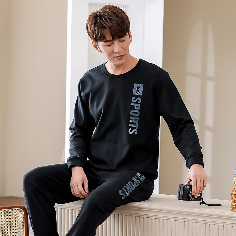 Fall men's pyjamas pure cotton long sleeve long pants casual sports can be worn outside of the treehead student's home to serve two sets