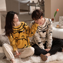 Lovers pyjamas womens spring autumn pure cotton long sleeves trousers cartoon cute and outfitting for mens loose big code home jacket