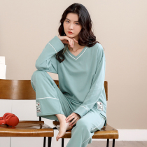 Spring Autumn Season Pyjamas women pure cotton v collar Long sleeves Long pants Korean version loose pure color can be worn outside minimalist home suit suit