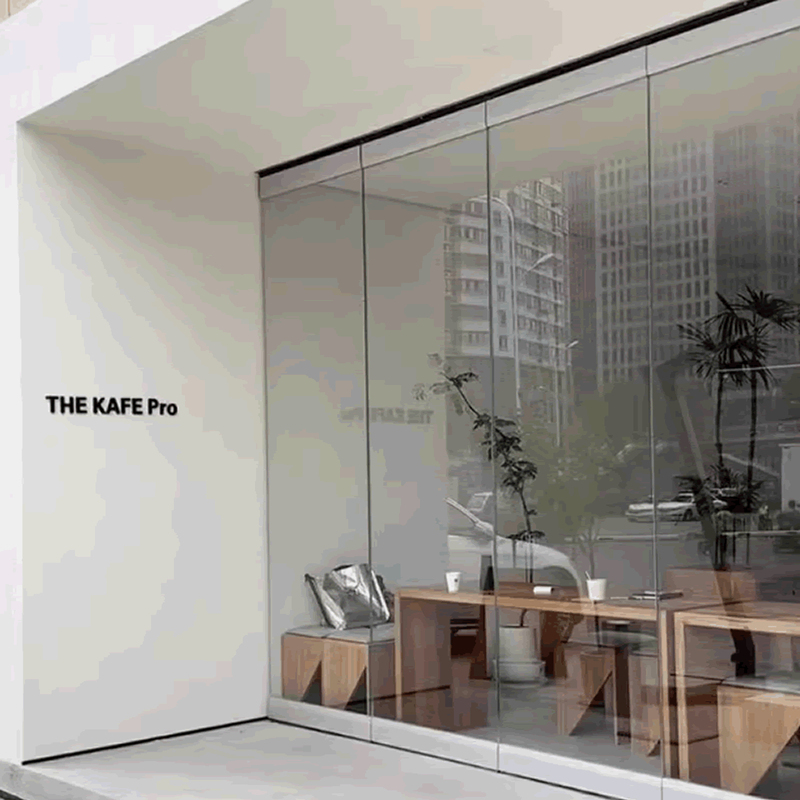 Suzhou Frameless Glass Foldableing Door Hanging Clamp Door Aluminum Alloy Tempered Glass Coffee Shop Hanging Rail Floor Rail Sliding Door