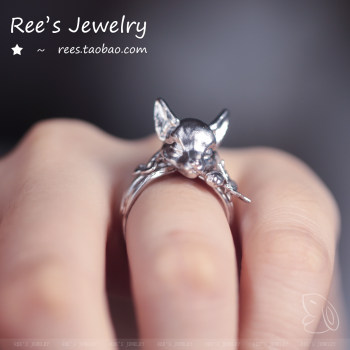 Original 925 silver small fox open ring adjustable