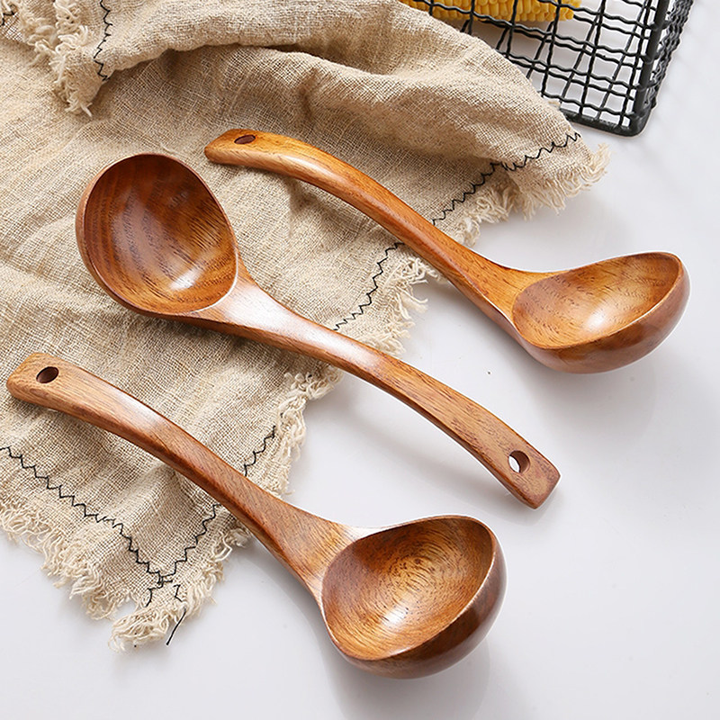 Day Style Natural Beech Wood Large Soup Spoon Wood Spoon Porridge Spoon Large Spoon Environmentally-friendly Wooden Log Long Handle Soup Ladle Thickened