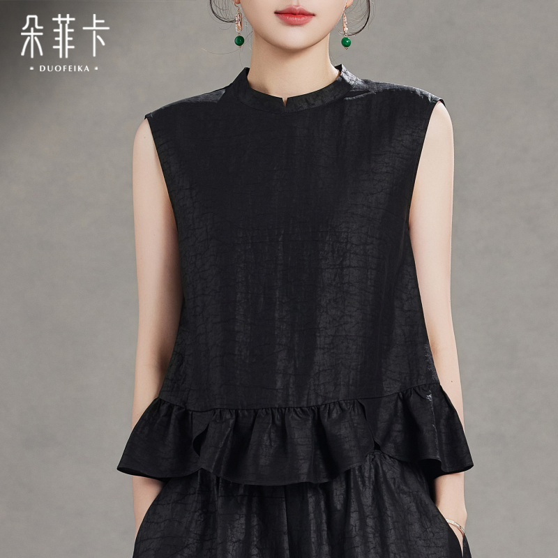 High-End Young Style Xiangyun Silk Black Silk Shirt for Women, Sleeveless, 2026 Summer New Style, Elegant Mulberry Silk Top