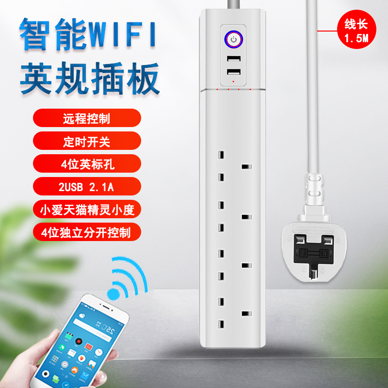 Port version wifi platoon plug independent separate control smart home timed wireless remote control USB English standard socket