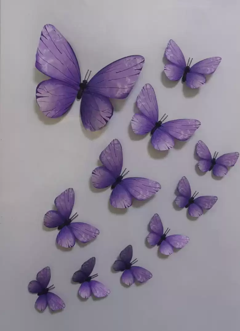 38节情人节装饰紫色蝴蝶套装墙贴背景墙橱窗仿真蝴蝶蓝12只金店银