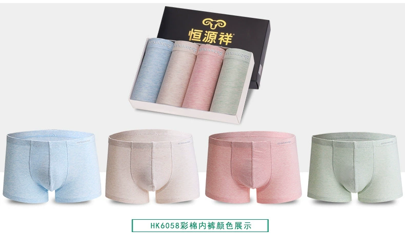 Đồ lót nam Hengyuanxiang nam cotton boxer thoáng khí kháng khuẩn mùa hè thanh niên quần vuông thoải mái và mềm mại - Eo cao ao lot