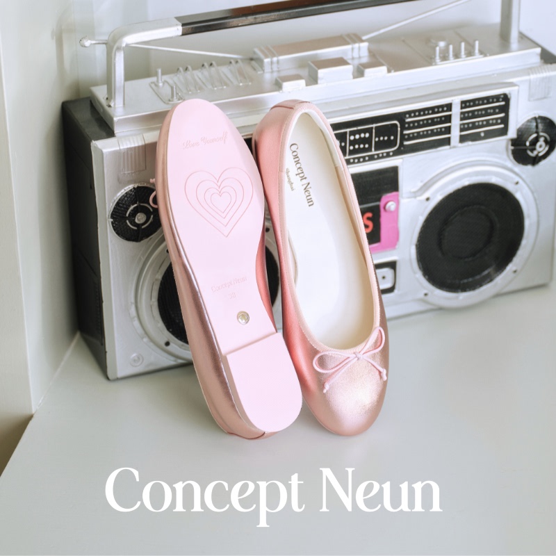 Concept Neun Every Girl's Series Pink Gold Ballet Shoes for Women, Soft Flat Soles with Bow