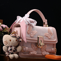 Guofeng 2026 New Retro Style Butterfly Embroidered Small Square Bag Women's Genuine Leather Handheld Crossbody Bag Light Luxury Niche Women's Bag