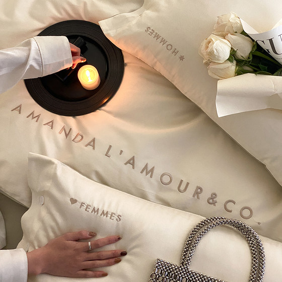 Embroidered High-End Long-Staple Cotton Four-Piece Bedding Set, Pure Cotton, Light Luxury, Simple Solid Color Bedding, Duvet Cover, Bed Sheet 4