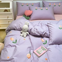 Тюльпан-фиолетовая [100%цельная хлопковая вода для мытья хлопковая изящная вышивка.