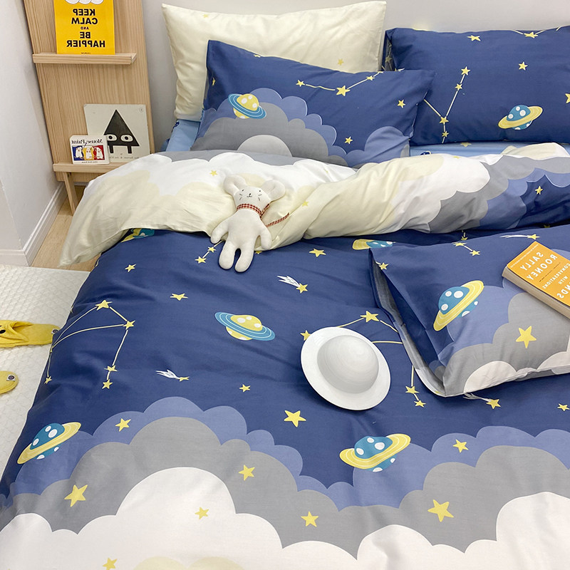 ins wind pure cotton bed for four sets 100 All cotton Children's dormitory Quilt Cover Bed Linen Bed three sets Boy bed products-Taobao