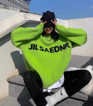 Thick style! avocado green letter sweater