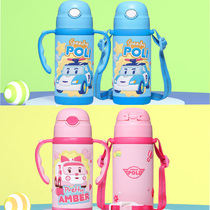 Deformation police car Purley 316 stainless steel baby thermos cup children with straws Dual Purpose Pupils water cup anti-spray
