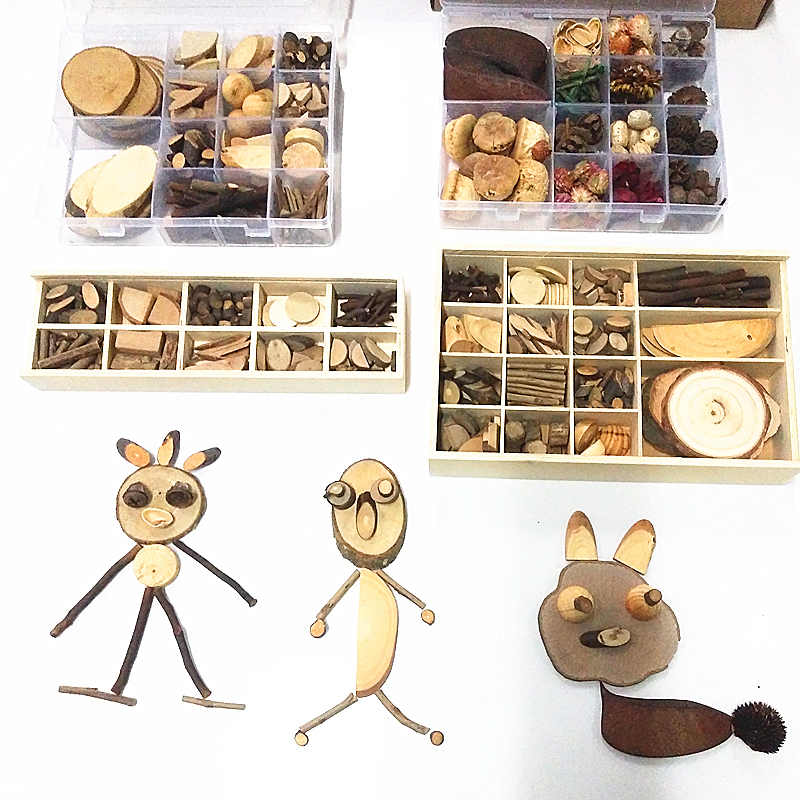 Natural Wood Chips, Branches, Fruit Materials Box, Children's Parent-Child Handmade Creative DIY Collage and Sticking Materials, Reggio