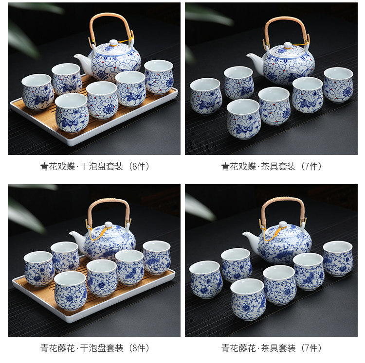 Jingdezhen ceramic Kung Fu tea set, home handle teapot and tea cup complete set, simple gift box with a tray included pic 8