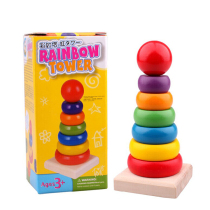 Childrens wooden stacked music ring circle toys 0-1-5 color cognitive grasp training childrens puzzle Rainbow Tower