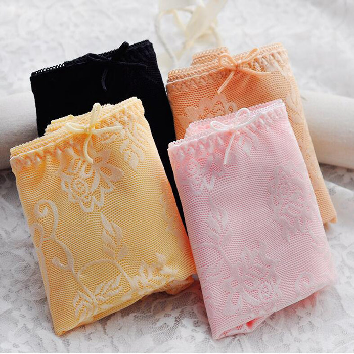 Butterfly Amphine Lady Underwear Middle Waist Overdraft Air Mesh Yarn Lace Elastic Four-corner Pants Underwear 4 Supermarket with the same paragraph 2187